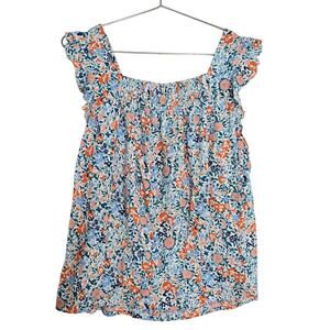 MELLODAY Women's Medium Flowy Floral Tank Top Scrunch Ruffle Sleeve Boho Casual